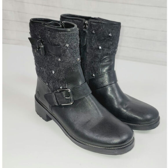 TORY BURCH CHRYSTIE GRAY WOOL STUD EMBELLISHED ANKLE BOOTS, SZ 6.5 - Picture 4 of 16